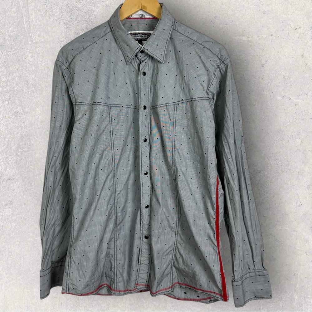 7 Downie Street London Couture Grey Long‎ Sleeve Button Shirt Mens Size 4 Medium